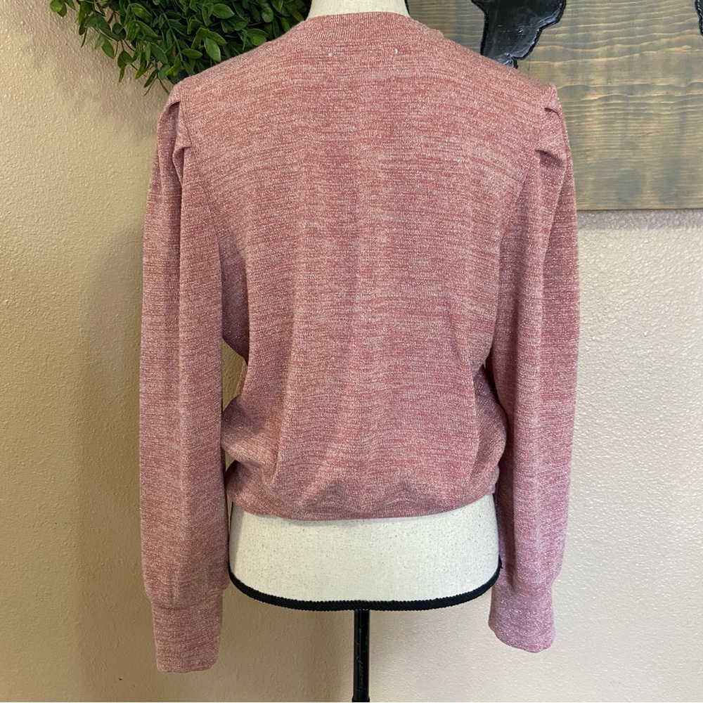 Band of Gypsies Irene Pink Metallic Knit Puff Shoulder Pullover Sweatshi… - Picture 6 of 7